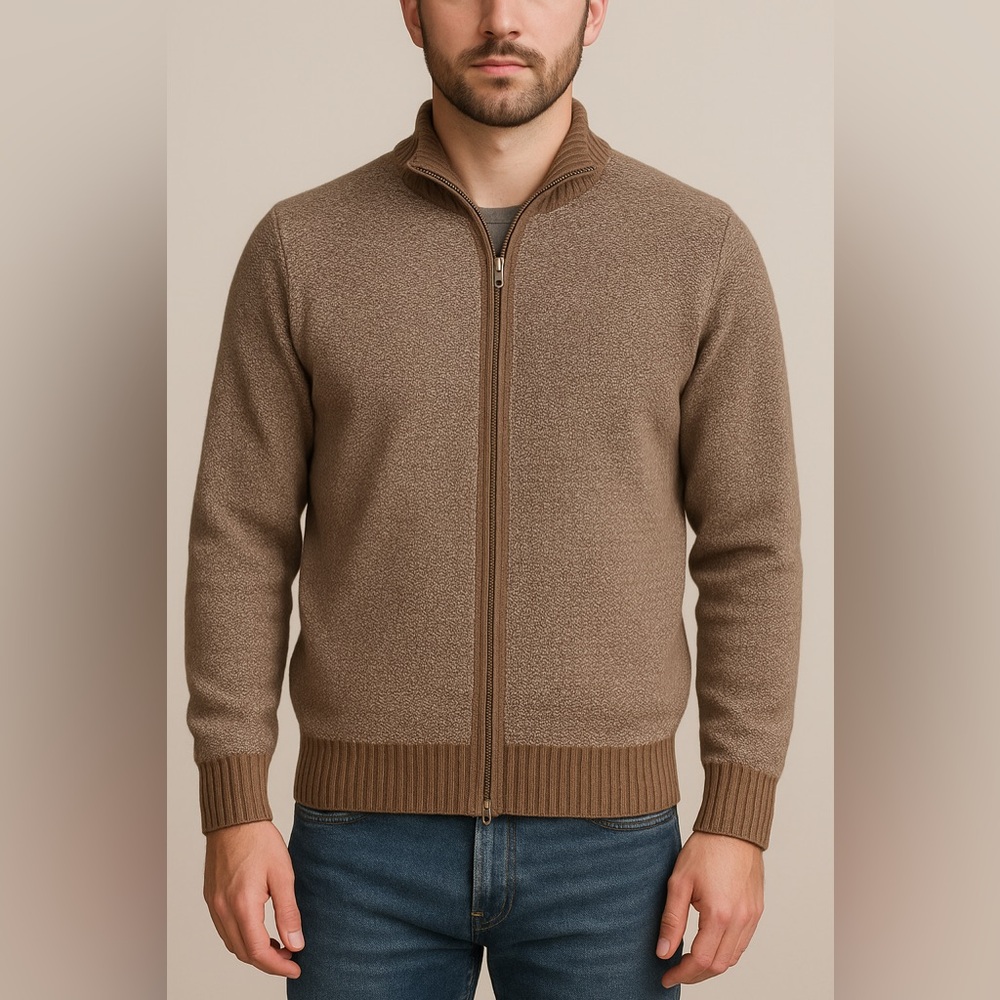 Paul Stuart Made in Italy Full-Zip Textured Cotton Sweater – Size S
